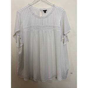 Torrid White Ruffle Flutter Sleeve Pleated Yoke Blouse Size 4X